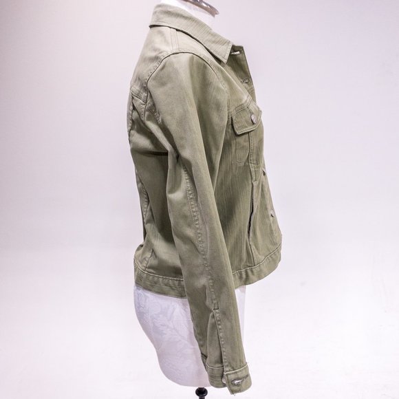 Anthropologie S Cotton Jean Jacket Light Green Tan Grey - Picture 6 of 14